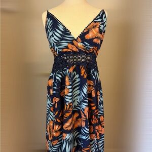 Cupshe Navy and Orange Floral Midi Dress